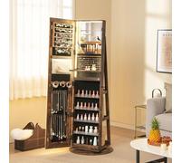 COSTWAY Armoire à bijoux avec miroir, armoire à bijoux avec lampes LED réglables, verrouillable, base pivotante à 360° & grand espace de rangement