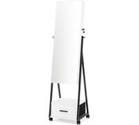 COSTWAY Armoire à bijoux avec miroir, armoire à bijoux avec miroir, verrouillable, sur roulettes, sur pied, 42 x 38 x 157 cm