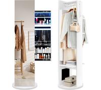 COSTWAY Armoire à bijoux avec miroir, armoire à glace indépendante pivotante à 360° avec lampes LED, organisateur de bijoux Rangement de bijoux