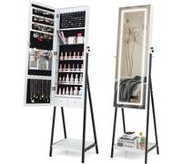 COSTWAY Armoire à bijoux indépendante, armoire à bijoux à miroir LED verrouillable avec miroir intégral blanc