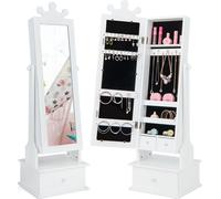 COSTWAY Armoire à bijoux pour enfants, armoire à glace inclinable avec miroir intégral, 2 angles d'inclinaison réglables & 3 tiroirs (Blanc)