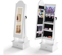 COSTWAY Armoire à bijoux pour enfants avec éclairage, armoire à glace 2 en 1 avec 3 miroirs intégraux, 4 lampes LED & tiroir, organisateur de bijoux, blanc