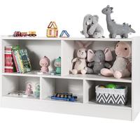 COSTWAY Armoire à jouets en bois pour enfants, avec 2 grands compartiments et 3 petits compartiments, ouverte, pour jouets, poupées et livres, 111 x 30 x 61,5cm, blanc