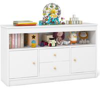 COSTWAY Armoire à jouets pour enfants, Armoire en bois pour enfants avec 2 tiroirs & 2 portes, Organiseur de jouets Armoire de rangement 106x30x62cm Blanc