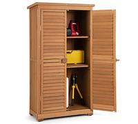 COSTWAY Armoire de Jardin en Bois, Toit en Asphalte, Portes Verrouillables | Cabane de Jardin Extérieure en Sapin Pré-Huilé, Imperméable, 3 Étagères Amovibles