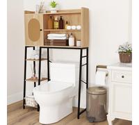 COSTWAY Armoire de Rangement Au-Dessus des Toilettes, Organisateur de Salle de Bain, Meuble WC Porte en Rotin PE, Etagères de Rangement Ouvertes et Réglables, pour Buanderie, Salle de Bain
