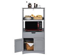 COSTWAY Armoire de Salle de Bain, avec Tiroir, 2 Étagères Ouvertes,Double Porte, Pour Cuisine Salon, 60x32,5x122 cm, Gris