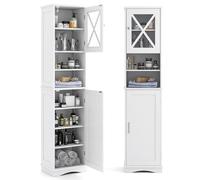 COSTWAY Armoire de Salle de Bain de 170 cm de Haute, Meuble de Rangement, Colonne, 5 Étagères Réglables, Placards à Porte, 2 Compartiments, Gain de Place, 30 x 40 x 170 cm, Blanc