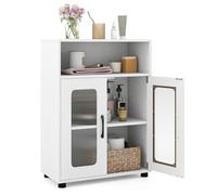 COSTWAY Armoire de Salle de Bain, Meuble de Rangement avec 2 Portes Vitrées, Compartiment Ouvert, Étagère Réglable, pour Salle à Manger, Cuisine, Salon, Buanderie, 30 x 60 x 83 cm (Blanc)