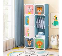 COSTWAY Armoire Meuble de Rangement pour Enfants, 8 Cubes avec 1 Section Penderie, Joli, Assemblage facile, 75 x 35 x 145 cm, Bleu