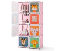 COSTWAY Armoire Meuble de Rangement pour Enfants, 8 Cubes avec 1 Section Penderie, Joli, Assemblage facile, 75 x 35 x 145 cm, Rose