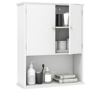 COSTWAY Armoire Murale Salle de Bain, Meuble WC Suspendu avec 2 Portes, Étagère Réglable, Compartiment Ouvert, Style Ferme, Gain de Place, pour Toilette, Buanderie, Cuisine, 21 x 60 x 75 cm (Blanc)