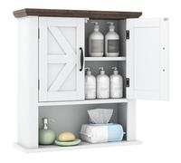 COSTWAY Armoire Murale Salle de Bain, Meuble WC Suspendu avec 2 Portes, Étagère Réglable, Compartiment Ouvert, Style Ferme, Placard de Rangement pour Toilette, Salon, 55 x 19 x 60 cm (Blanc)