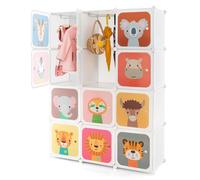 COSTWAY Armoire pour Bébé à 12 Cubes avec 2 Sections Suspendues Jolis Motifs pour Chambre d'enfant 109 x 37 x 145 cm Blanc