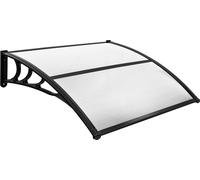 COSTWAY Auvent pour porte d'entrée 150x100cm, Abri en aluminium et polycarbonate, Auvent transparent en forme de pupitre, Auvent pour porte d'entrée