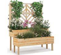 COSTWAY Bac à fleurs avec treillis en bois de sapin, treillis de jardin avec 2 caisses à treillis, bac à plantes pour plantes grimpantes, bac à fleurs surélevé avec treillis & trou de drainage, bac à 