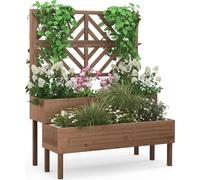 COSTWAY Bac à fleurs avec treillis en bois de sapin, treillis de jardin avec 2 caisses à treillis, bac à plantes pour plantes grimpantes, bac à fleurs surélevé avec treillis & trou de drainage, bac à 
