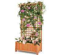COSTWAY Bac à fleurs avec treillis & toit, bac à plantes en bois de sapin, bac surélevé avec treillis & trous de drainage, treillis de jardin, pour le jardin 90x44,5x183,5cm