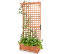 COSTWAY Bac à fleurs avec treillis, toit et trous de drainage Bac à fleurs surélevé Support pour plantes grimpantes Bois de sapin 75x33x181cm
