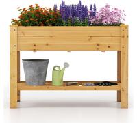 COSTWAY Bac à légumes surélevé en bois, bac à plantes avec étagère, trous de drainage, grand bac à herbes, 120x60x81cm, naturel