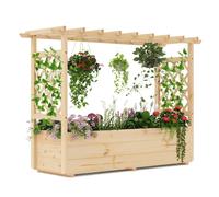 COSTWAY Bac à plantes surélevé avec treillis, toit suspendu & trous de drainage, bac à fleurs pour plantes grimpantes, bac à plantes en bois 150x50x104cm