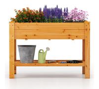 COSTWAY Bac à plantes surélevé, Bac à légumes surélevé en bois, Bac à plantes avec étagère, trous de drainage, Bac à herbes aromatiques grand, 120x60x81cm, Marron