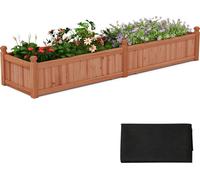 COSTWAY Bac à plantes surélevé en bois, grand bac à plantes avec paroi de séparation, système de drainage, film non tissé à ajouter bac à plantes rectangulaire jardin, pelouse