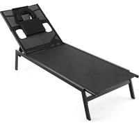 COSTWAY Bain de soleil avec ouverture faciale, Bain de soleil de jardin avec dossier réglable en 5 positions et oreiller amovible, Bain de soleil de terrasse pour piscine, jardin, terrasse, 207 x 63 x