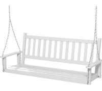 COSTWAY Balancelle de jardin 3 places, banc suspendu en bois massif, balancelle hollywoodienne jusqu'à 360kg 168x65x63cm