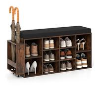COSTWAY Banc Chaussures Entrée avec Porte-Parapluie, Banc de Rangement avec Coussin, 10 Compartiments, Étagères Réglables à 5 Positions, Housse de Coussin Lavable, 110 x 30 x 52,5 cm (Industriel)
