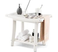 COSTWAY Banc de douche salle de bain, Banc avec tablette, Tabouret de salle de bain chargeable 170 kg, Banc de salle de bain chaise de douche, Tabouret de douche pour adultes, seniors, Blanc, 60,5x34x