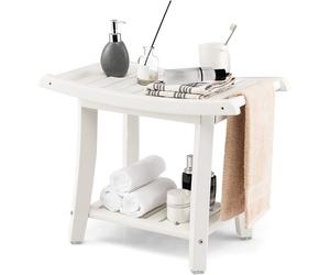 COSTWAY Banc de douche salle de bain, Banc avec tablette, Tabouret de salle de bain chargeable 170 kg, Banc de salle de bain chaise de douche, Tabouret de douche pour adultes, seniors, Blanc, 60,5x34x