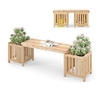 COSTWAY Banc de jardin, banc 2 places avec bac à plantes & 2 bacs à fleurs latéraux, banc en bois pour jardin, balcon et terrasse
