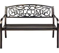 COSTWAY Banc de jardin Banc de parc avec Welcome, banc métallique 3 places en fonte, banc en fer cadre en acier, banc supportant jusqu'à 320kg, banc de repos avec dossiers (Welcome-Bronze)