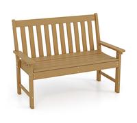 COSTWAY Banc de jardin Banc HDPE résistant aux intempéries, banc de parc pour 2-3 places, banc de balcon pouvant supporter jusqu'à 320kg, banc de terrasse 132 x 65 x 91 cm Teck