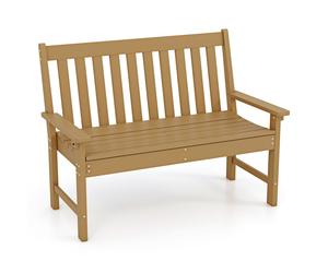 COSTWAY Banc de jardin Banc HDPE résistant aux intempéries, banc de parc pour 2-3 places, banc de balcon pouvant supporter jusqu'à 320kg, banc de terrasse 132 x 65 x 91 cm Teck