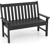 COSTWAY Banc de jardin Banc HDPE résistant aux intempéries, banc de parc pour 2-3 places, réservoir de balcon pouvant supporter jusqu'à 320kg, banc de terrasse 132 x 65 x 91 cm Noir