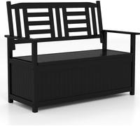 COSTWAY Banc de jardin en bois avec espace de rangement, banc coffre, banc en bois 2 places avec coffre à coussins intégré, banc de balcon, banc, 123 x 68,5 x 96 cm, noir