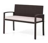 COSTWAY Banc de jardin en poly rotin avec coussins d'assise, banc de balcon résistant aux intempéries, banc 2 places supportant une charge de 360 kg, banc de terrasse 110x56x84cm Beige