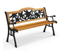 CostwayBanc de Jardin 127,5 cm Banc de Parc à Structure en Métal Moulé avec Siège en Bois Banc d'Extérieur pour 3 Personnes