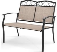 COSTWAY Banc de jardin résistant aux intempéries, banc d'extérieur pour 2 personnes, banc de balcon avec cadre métallique, tissu respirant, peut supporter jusqu'à 300 kg