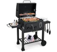 COSTWAY Barbecue à Charbon de Bois Extérieur 2 Tables Latérales Pliantes | Gril au Charbon avec Surface de Cuisson de 0,35 m2 Plateau à Charbon à 6 Positions & Étagère, pour Pique-nique Patio