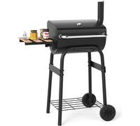 COSTWAY Barbecue au charbon de bois, chariot de barbecue avec table latérale rabattable, thermostat, couvercle, compartiment de rangement, poignée & 2 roues, barbecue Outdoor BBQ 84,5x49x110,5cm