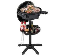 COSTWAY Barbecue Electrique Extérieur 1200 W, Plaque de Cuisson Antiadhésive à 2 Zones Température Réglable Support Amovible Etagère à Condiments, pour Balcon Terrasse Jardin
