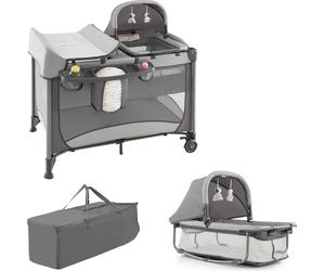 COSTWAY BC10071GR lit bébé, 5en1, lit de voyage et parc pliable, table à langer et berceau, avec matelas et panier de rangement, sac et roues, capacité de charge 15 kg - A
