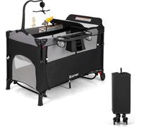COSTWAY BC10125DK Lit de voyage 5 en 1 avec table à langer et sac de rangement, 125 x 65 x 78 cm - A