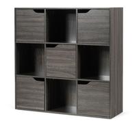 COSTWAY Bibliothèque à 3 Niveaux, Meuble de Rangement avec 5 Portes, Idéal pour Salon, Chambre, Entrée, 90 x 29 x 90 cm, Gris