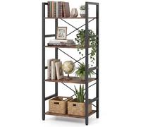 COSTWAY Bibliothèque Autoportante à 4 Niveaux, Étagère Industriel Étroite avec Cadre Métallique Robuste Rayons Ouverts Design Anti-Chute, pour Salon Bureau à Domicile (Marron + Noir)