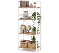 COSTWAY Bibliothèque Autoportante à 4 Niveaux, Étagère Industriel Étroite avec Cadre Métallique Robuste Rayons Ouverts Design Anti-Chute, pour Salon Bureau à Domicile (Naturel + Blanc)