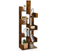 COSTWAY Bibliothèque en Forme d'Arbre à 8 Niveaux, Étagère de Rangement Etagère à Livres avec Dispositif Anti-basculement, Marron